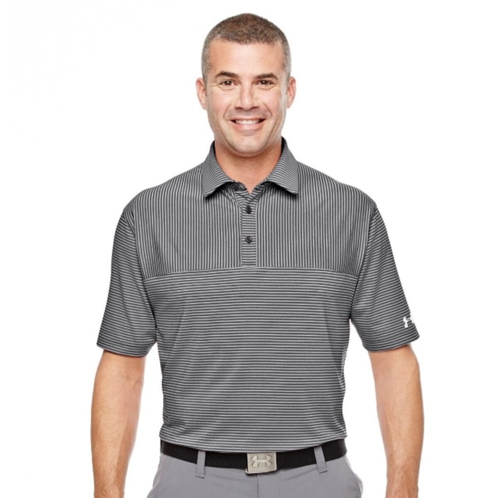 Mens Under Armour Playoff Stripe Golf Polo Shirt 1283706 100 2XL White/Gray